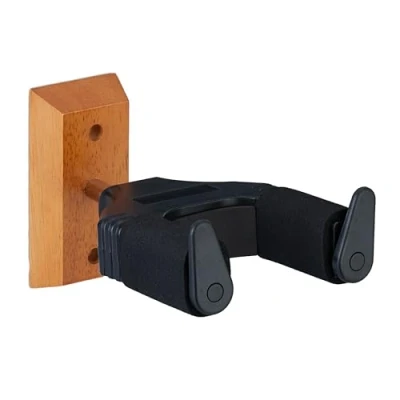 Abbildung von Relaxdays Gitarrenhalter für die Wand, automatischer Verschluss, Holz, Schaumstoff, Gitarrenwandhalter, schwarz/natur