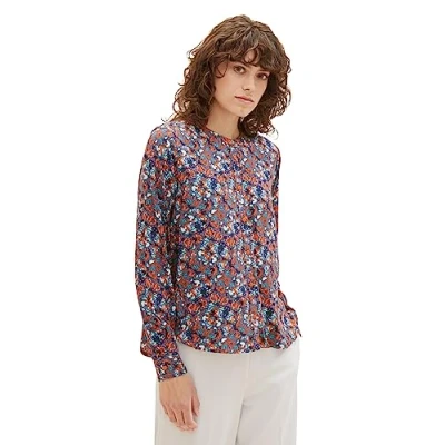 Abbildung von TOM Tailor Langarm Hemdbluse, Damen, Größe: 38, Navy small tie dye floral