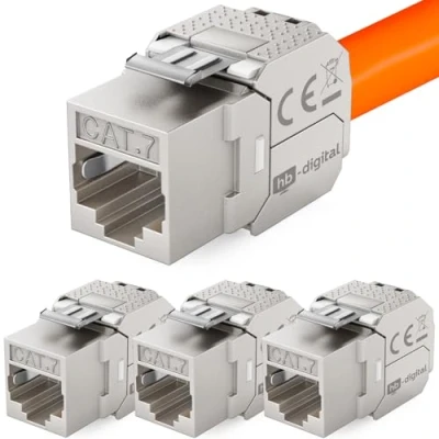 Abbildung von hb digital 4x Keystone RJ45 CAT 7 Modul Schneidklemme (LSA) auf Buchse STP bis zu 600MHz 10.000Mbit/s Einbaubuchse für 5e/6/6a/7 Ethernet LAN Netzwerkkabel Patchpanel Netzwerkdose