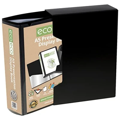 Abbildung von eco 065 A5 50% Recycelt 100 Taschen Schwarz Farbe Päsentationsdisplay Buch und Display Box