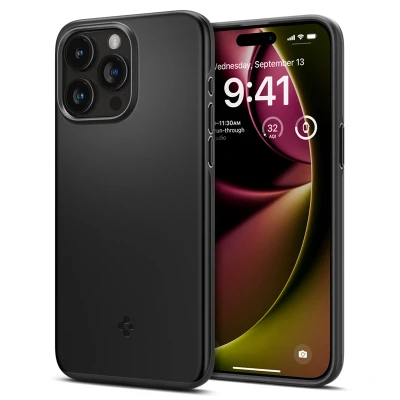 Abbildung von Apple iPhone 15 Pro Hülle Kunststoff Spigen Hard Case/Backcover Handyhülle Schwarz