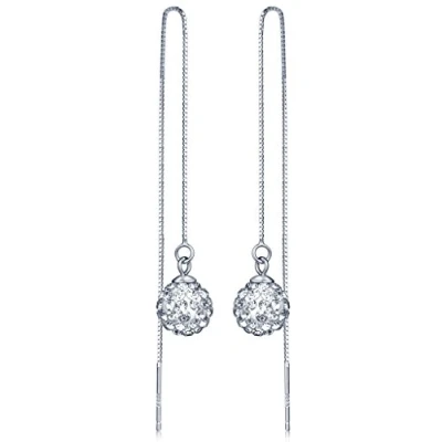 Abbildung von Unendlich U Modisch Damen Quaste Lange Durchzieher 925 Sterling Silber Shamballa Kristallkugeln Ohrhänger Ohrringe Ohrschmuck