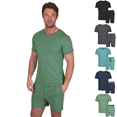 Abbildung von Light &amp; Shade Pyjama Set mit Oberteil und kurzer Hose für Herren, Grün, L