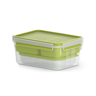 Abbildung von Emsa N10716 Clip &amp; Go Lunchbox 2,2 L Mit 3 Einsätzen Eine Dose und Teller To 100 % dicht, Transparent/Grün