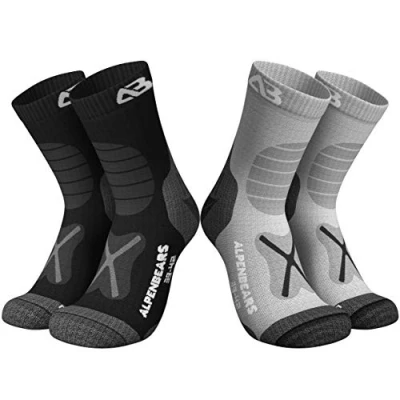 Abbildung von Premium Wandersocken aus Merino Wolle [2 Paar] Profi Trekkingsocken zum Wandern Outdoor Socken für Damen, Herren &amp; Kinder Warme Funktionssocken (Grau, 39 42)
