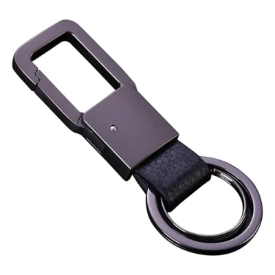 Abbildung von Cerbery Schlüsselanhänger aus Leder mit Ringen und Geschenkbox Auto Geschenk Schlüsselband Schlüsselbund Schlüsselhalter Schlüsselring (Schwarz)