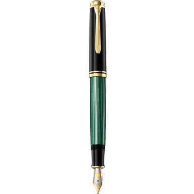 Abbildung von Pelikan Füllhalter Souverän 800, Schwarz Grün, Feder B (breit), hochwertiger Kolbenfüller im Geschenk Etui, 995720, 1 Stück (1er Pack)