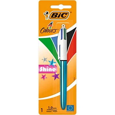 Abbildung von BIC 4 Farben Kugelschreiber Colours Shine, Schaft Farbe variiert, 1er Pack, Ideal für das Büro, Home Office oder die Schule