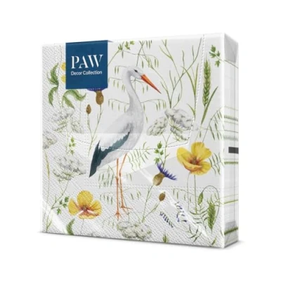 Abbildung von PAW Servietten 3 lagig (33 x 33 cm) I 20 Stück Perfekt für Geburtstage, Partys, Hochzeiten, Kommunion und Feiern Tischdeko Bunte Papierservietten Storch In der Wiese Stork Grassland