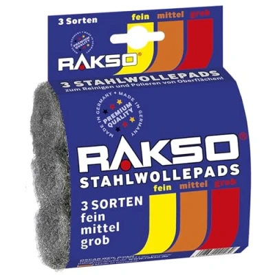 Abbildung von RAKSO Stahlwolle, DIY Polier &amp; Schleifpads fein, mittel, grob 3 Pads, Schleifschwämme für Holz, Farbe, Metall, Reinigung und Politur