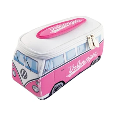 Abbildung von BRISA VW Collection Volkswagen Neopren Universal Schmink Kosmetik Kultur Reise Apotheke Tasche Beutel im T1 Bulli Bus Design (Pink/Groß)