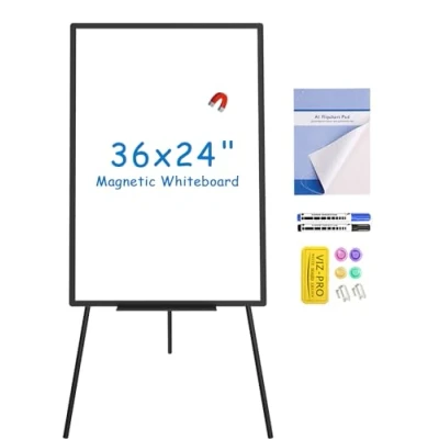 Abbildung von VIZ PRO Magnetische Whiteboard Staffelei Schwarz, 90 x 60 cm, Tragbares Trockenabwischbares Board, Höhenverstellbar für Schule, Büro und Zuhause