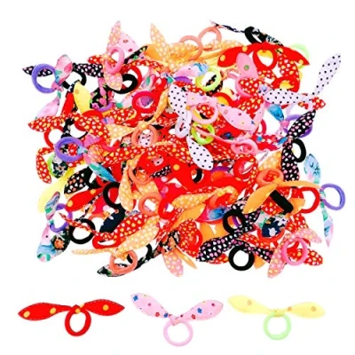 Abbildung von JZK 100 x Bunt Kaninchen Hase Ohr Haargummis Mädchen Haar Bands für Kinder Mitgebsel Geschenk Gastgeschenk Party Favors
