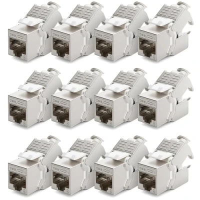 Abbildung von deleyCON 12x CAT 8 Keystone Jack Modul Patchkabel Netzwerkkabel Optimal für CAT8 CAT7 CAT7a Verlegekabel Verbinder STP Schirmung RJ45 Buchse Netzwerk Patchpanel Keystonehalterung Erweiterung