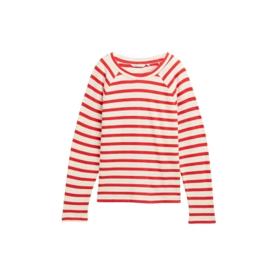 Abbildung von TOM Tailor Denim Structure WITH Buttons Langarmshirt, Damen, Größe: Large, White red stripe