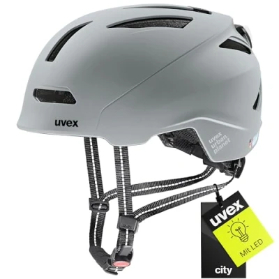 Abbildung von uvex urban Planet LED robuster Fahrradhelm für Damen und Herren aus Recyclingmaterial optimierte Belüftung Rhino matt 58 61 cm