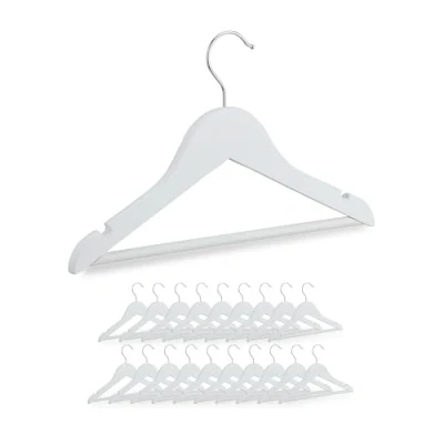 Abbildung von Relaxdays Kinderkleiderbügel, 20er Set, Holz Kleiderbügel, Baby und Kinder, drehbarer Haken, mit Steg &amp; Kerben, weiß