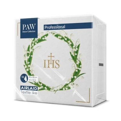 Abbildung von PAW Servietten aus Airlaid Stoffähnlich (40 x 40 cm) I 50 Stück Perfekt für Kommunion, Konfirmation, Taufe Hochwertige Tischdeko Stoffservietten IHS Blüten White Flowers