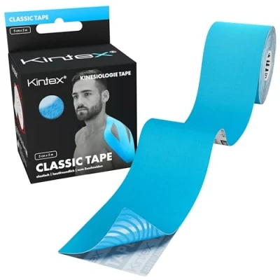 Abbildung von Kintex Kinesiologie Tape Classic, 5 cm x m, hautfreundliches &amp; wasserfestes Tape, Physio Medizinisches für Sport Physiotherapie (Blau)