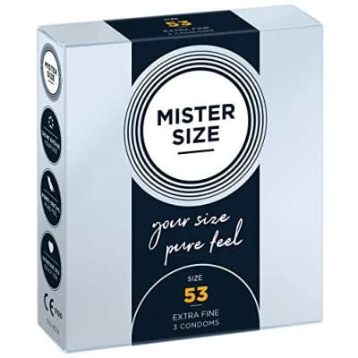 Abbildung von MISTER SIZE Kondome gefühlsecht hauchzart 53mm im 3er Pack/extra dünn &amp; extra feint/Kondom aus 100% Naturkautschuk Latex in deiner Größe XS S/natural feeling Packung