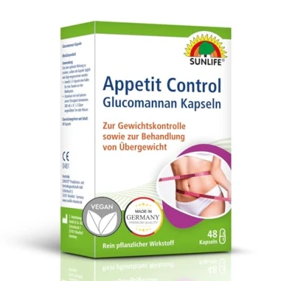 Abbildung von SUNLIFE Apetit Control Kapseln 1 x 48 Stück hochwertige 400mg Glucomannan aufquellende Appetitzügler rein pflanzliches Nahrungsergänzungsmittel ohne Konservierungsstoffe
