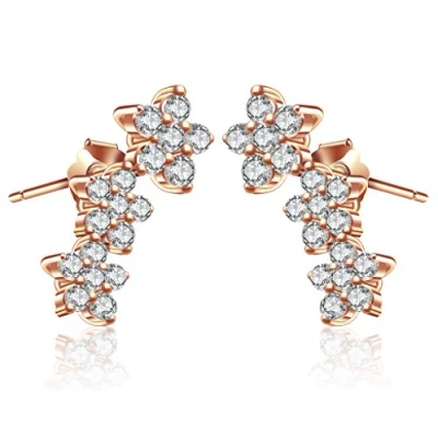 Abbildung von Yumilok Roségold 925 Sterling Silber Zirkonia Blumen Ohrklemme Ohrstecker Ohrringe Hypoallergen Ohrschmuck Ear Cuffs für Damen Frauen Mädchen