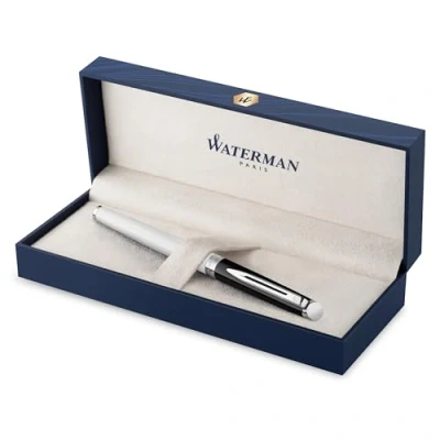 Abbildung von Waterman Hémisphère Tintenroller schwarze und weiße Lackierung mit palladiumbeschichteten Zierteilen feine Spitze Tinte Geschenkbox