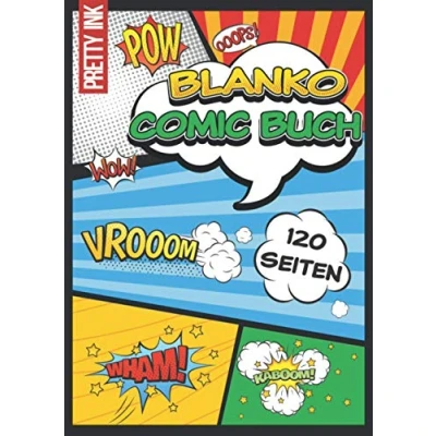 Abbildung von Blanko Comic Buch: 120 leere Seiten, A4, mit vielen verschiedenen Vorlagen zum Kreieren und Zeichnen deines eigenen Comics, für Kinder Erwachsene