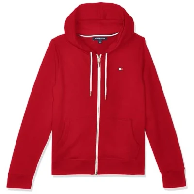 Abbildung von Tommy Hilfiger Damen Zip up Hoodie Classic Sweatshirt for Women with Drawstrings and Hood Kapuzenpullover, Scharlachrot, XS