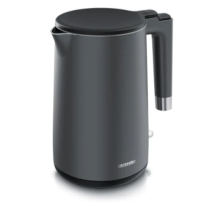 Abbildung von Arendo Wasserkocher Edelstahl 1,5 Liter 2200 Watt Doppelwand Design 360 Controller BPA frei Überhitzungs und Trockengehschutz Schwarz Cool Grey Matt