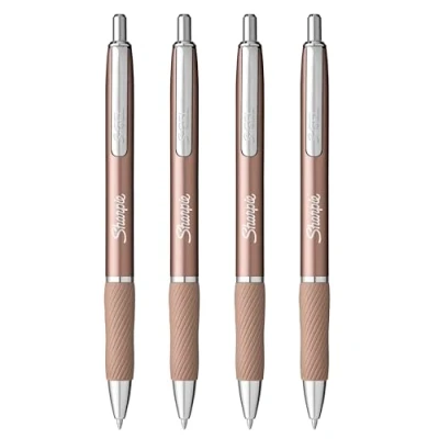 Abbildung von Sharpie S Gelstifte, mittlere Spitze, 0,7 mm, schwarze Tinte, Metallfass Roségold, 4 Stück