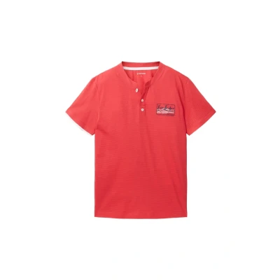Abbildung von TOM Tailor Kurzarm Henley Gestreift Tshirt print, Herren, Größe: Large, Rot
