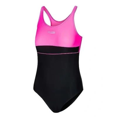 Abbildung von Aqua Speed Badeanzug Mädchen Teenager 134 164 UV Schutz Elastisch Blickdicht Chlorresistent (Black pink 19, 122)