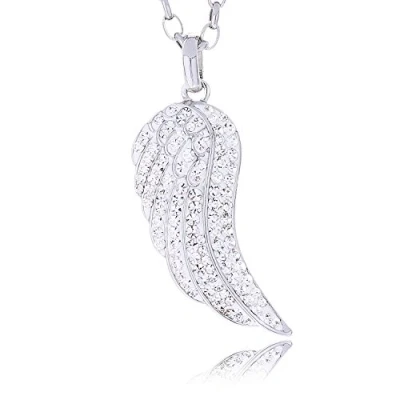 Abbildung von Morella Damen Halskette Edelstahl 70 cm mit Flügel Anhänger Zirkoniasteinen in Schmuckbeutel
