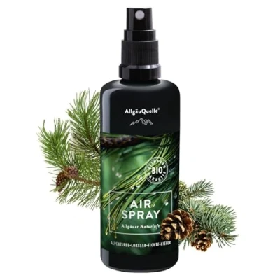 Abbildung von AllgäuQuelle® Bio Airspray Raumduft Allgäuer Naturluft mit 100% naturreinen ätherischen Ölen veganer Lufterfrischer Natürlicher Raumerfrischer erfrischt die Raumluft, 100 ml