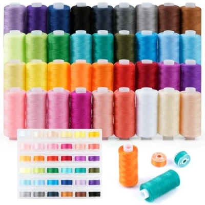 Abbildung von PUWOWYE NäHgarn Set für NäHmaschine, 36 Farben 400 Yard Nähmaschinengarn je Garnrollen und Unterfadenspulen Qualitätsgarn Overlock Garn Overlock, Nähmaschine