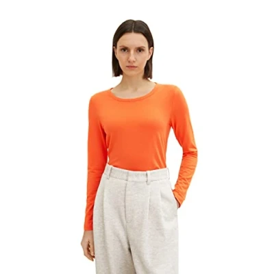 Abbildung von TOM TAILOR Damen 1035396 Basic Langarmshirt, 15612 Fever Red, L