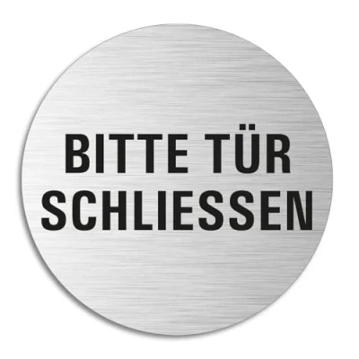 Abbildung von Schild Tür schliessen Türschild aus Aluminium Edelstahloptik selbstklebend Ø 75 mm