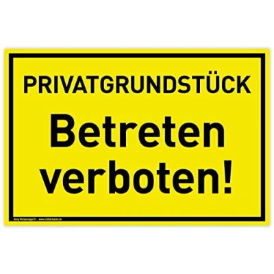 Abbildung von Schild Privatgrundstück 30 x 20 cm wetterfestes PVC mit UV Schutz signalgelb Betreten verboten Befahren Privat