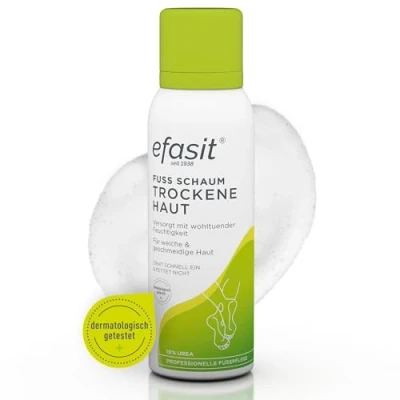 Abbildung von efasit Fußschaum trockene Haut intensive Feuchtigkeit dank Fußcreme mit 10% Urea und Allantoin für Füße, Diabetiker geeignet, zieht schnell ein, 125 ml