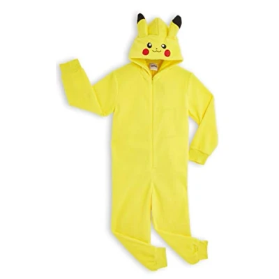 Abbildung von Pokemon Pikachu Onesie Kinder Jumpsuit Fleece Schlafoverall Jungen (11 12 Jahre, Gelb)