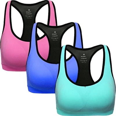Abbildung von ANGOOL Damen Komfort Klassische Racerback Sport BH Top Fuer Yoga Fitness Training, Rosa blau azurblau, XL Fit 85DD 90D 90DD 95BC 95D