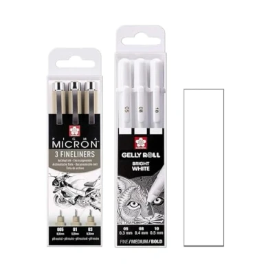 Abbildung von SAKURA Pigma Micron 005 .01. 03 Gelly Roll WEISS, 3 Stifte Bright White im Etui, MIX Size 05/08/10