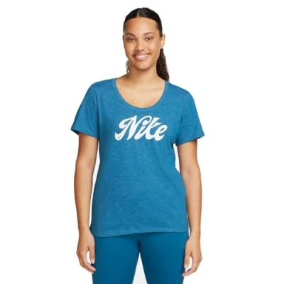 Abbildung von Nike Damen Script T Shirt, Industrial Blue/Pure/Htr/White, L EU