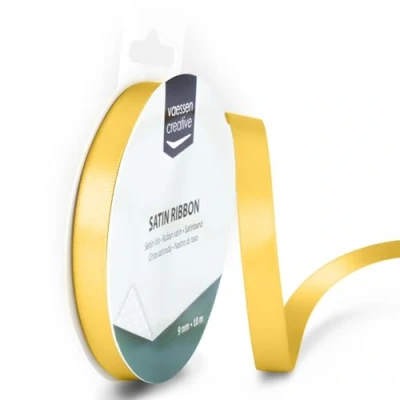 Abbildung von Vaessen Creative Satinband 9mmx10m Gelb Gold, Schleifenband, Dekoband, Bänder zum Basteln, Stoffbänder für Hochzeit, Taufe Und Geburtstagsgeschenke