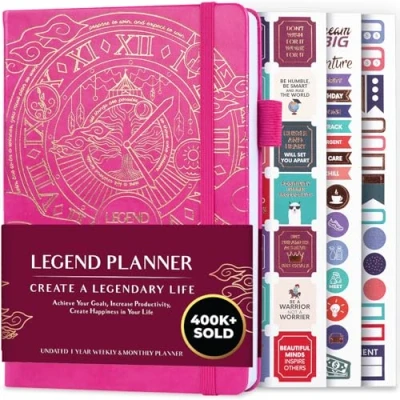 Abbildung von Legend Planer Deluxe Wochen &amp; Monats Lebensplaner, um Ihre Ziele zu erreichen glücklicher leben. Organizer Notizbuch Produktivitäts Journal. A5 Hardcover, undatiert Rosa (Englisch)