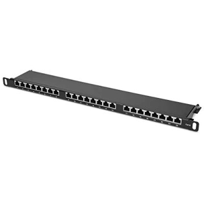 Abbildung von kwmobile 24 Port 0,5HE Patchpanel Cat6 Verteiler 19&quot; Patchfeld geschirmt Cat 6 Kabel mit Erdungskabel Montagezubehör für Schrankeinbau
