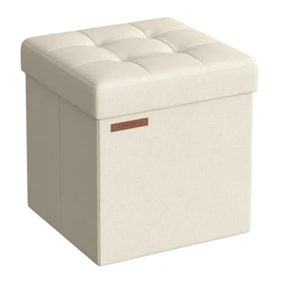Abbildung von SONGMICS 38 cm Sitzbank mit Stauraum, klappbare Sitztruhe, Aufbewahrungsbox, Fußbank, cremeweiß LSF027W01