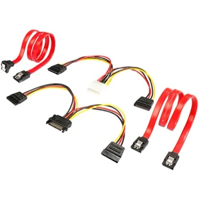 Abbildung von POPPSTAR 2x Sata 3 Datenkabel (rot, 50cm, Stecker 1x gerade, auf gewinkelt), 16cm Y Stromkabel Sata, Strom Kabel (Molex Buchse Stecker)
