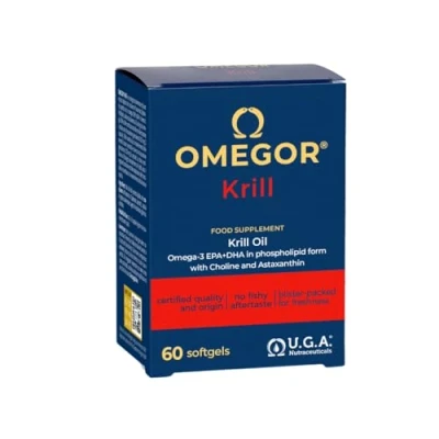 Abbildung von OMEGOR Krill Super konzentriertes Krillöl Nahrungsergänzungsmittel in Omega 3, Cholin und Astaxanthin 130 mg EPA DHA Ohne Geschmacksrückkehr Einfach zu schlucken 60 Weichkapseln